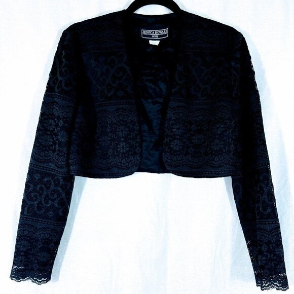 Vintage Jessica Howard Petite Cropped Black Lace Cover Up Size 8 - Picture 1 of 2